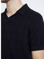 River Island Black Diamond Stitch 100% Cotton Open Collar Jumper - Image 4 of 6