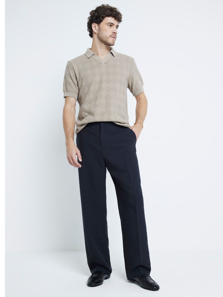 Бежевий - River Island Diamond Stitch 100% Cotton Open комір джемпера - Image 2 of 6