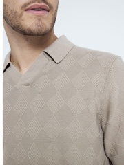 Бежевий - River Island Diamond Stitch 100% Cotton Open комір джемпера - Image 4 of 6