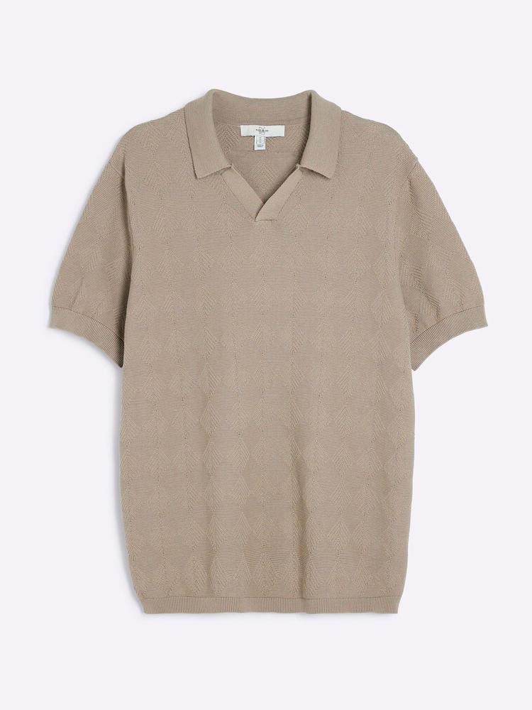 Бежевий - River Island Diamond Stitch 100% Cotton Open комір джемпера - Image 5 of 6