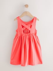 Coral Pink 100% Cotton Crochet Front Dress (3-16yrs) - Image 6 of 8