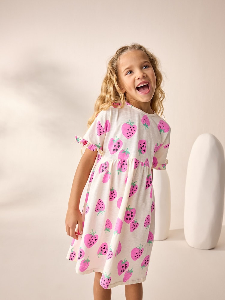 Pink Strawberry Short Sleeve Jersey Summer Dress (3-16yrs) - Image 1 of 8