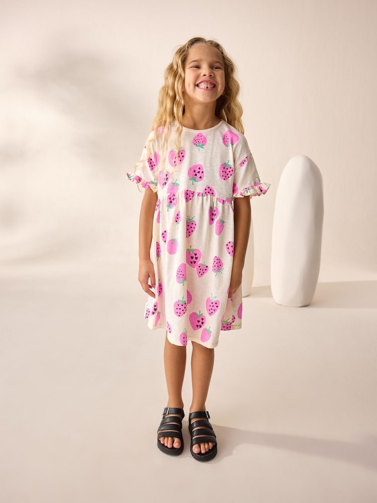 Pink Strawberry Short Sleeve Jersey Summer Dress (3-16yrs) - Image 2 of 8 Pink Strawberry Short Sleeve Jersey Summer Dress (3-16yrs) - Image 2 of 8