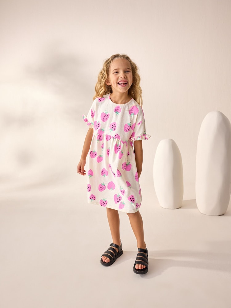 Pink Strawberry Short Sleeve Jersey Summer Dress (3-16yrs) - Image 3 of 8