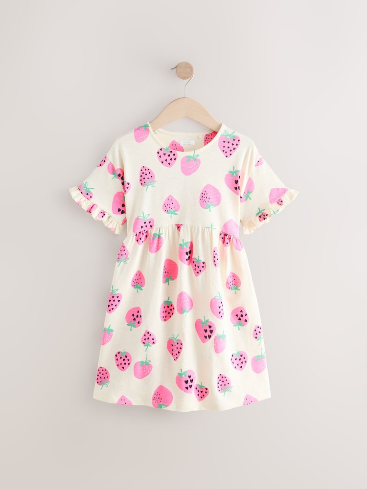 Pink Strawberry Short Sleeve Jersey Summer Dress (3-16yrs) - Image 5 of 8