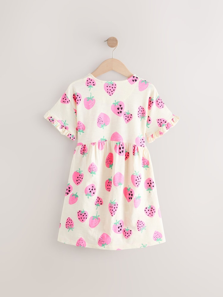 Pink Strawberry Short Sleeve Jersey Summer Dress (3-16yrs) - Image 6 of 8