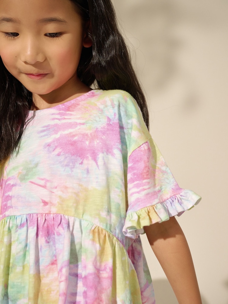Multi Tie Dye Short Sleeve Jersey Summer Dress (3-16yrs) - Image 4 of 8