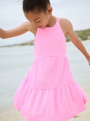Pink Strappy Crinkle Summer Dress (3-16yrs) - Image 1 of 6