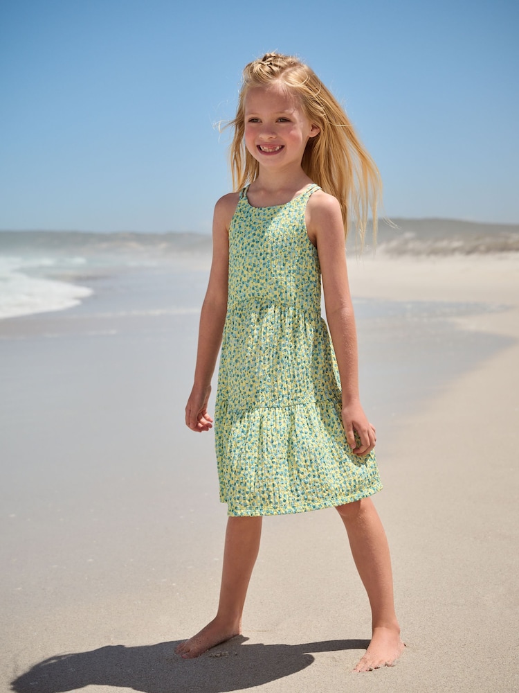 Lime Green Ditsy Strappy Crinkle Summer Dress (3-16yrs) - Image 1 of 7