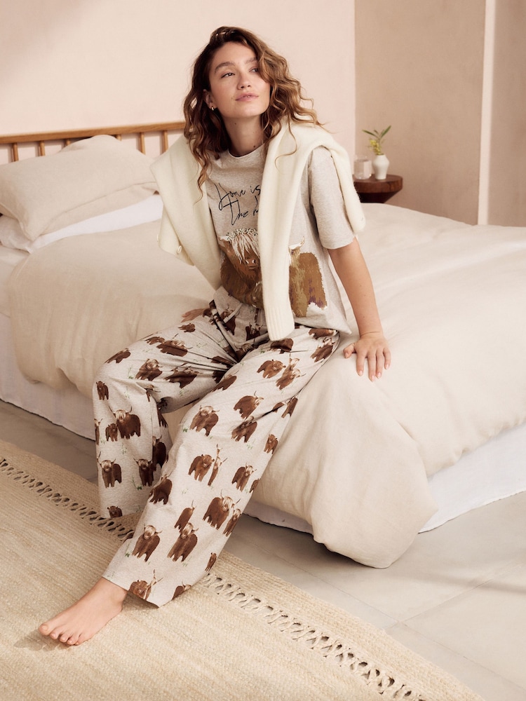 Neutral Hamish The Highland Cow 100% Cotton Short Sleeve Pyjamas - Image 1 of 7 Neutral Hamish The Highland Cow 100% Cotton Short Sleeve Pyjamas - Image 1 of 7