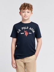 أزرق - U.S. Polo Assn. Boys Blue Signature Arch Print 100% Cotton T-Shirt - صورة 1 من 7