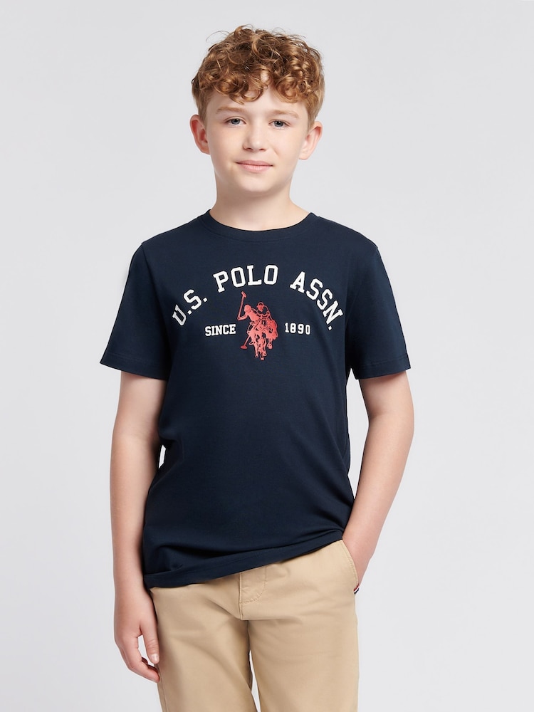 أزرق - U.S. Polo Assn. Boys Blue Signature Arch Print 100% Cotton T-Shirt - صورة 1 من 7