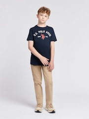 أزرق - U.S. Polo Assn. Boys Blue Signature Arch Print 100% Cotton T-Shirt - صورة 3 من 7
