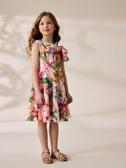 Pink Floral Print Shoulder Detail Summer Dress (1.5-16yrs) - Image 2 of 7