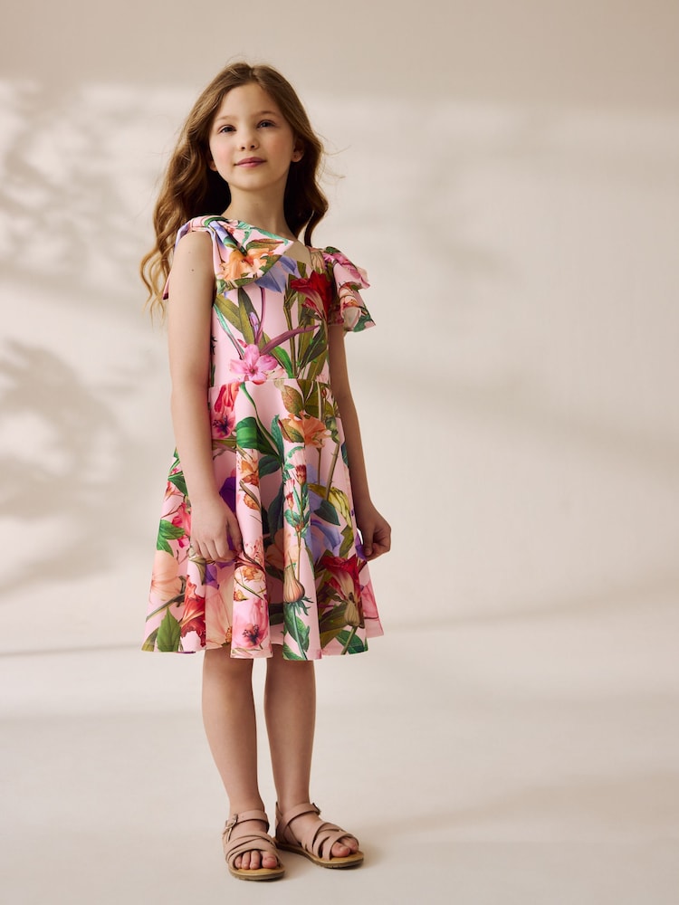 Pink Floral Print Shoulder Detail Summer Dress (1.5-16yrs) - Image 2 of 7