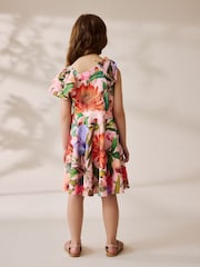 Pink Floral Print Shoulder Detail Summer Dress (1.5-16yrs) - Image 3 of 7