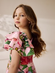 Pink Floral Print Shoulder Detail Summer Dress (1.5-16yrs) - Image 5 of 7