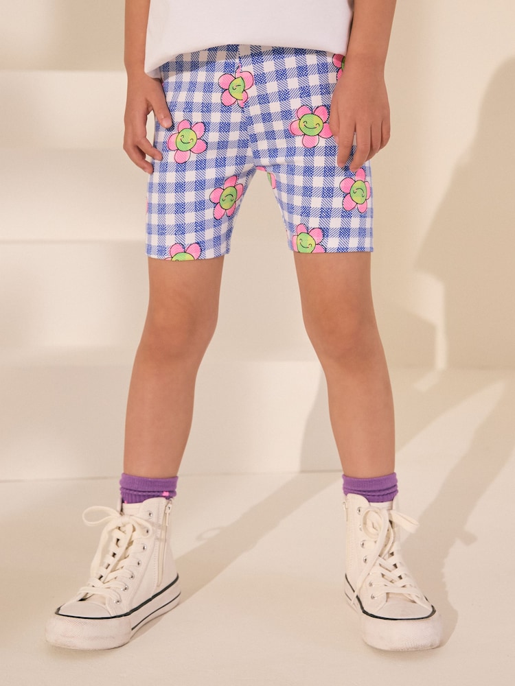 Cuadros guingan con flores en azul - Pantalones cortos de ciclista (3-16 años) - Imagen 1 de 4