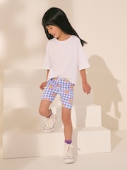 Cuadros guingan con flores en azul - Pantalones cortos de ciclista (3-16 años) - Imagen 2 de 4