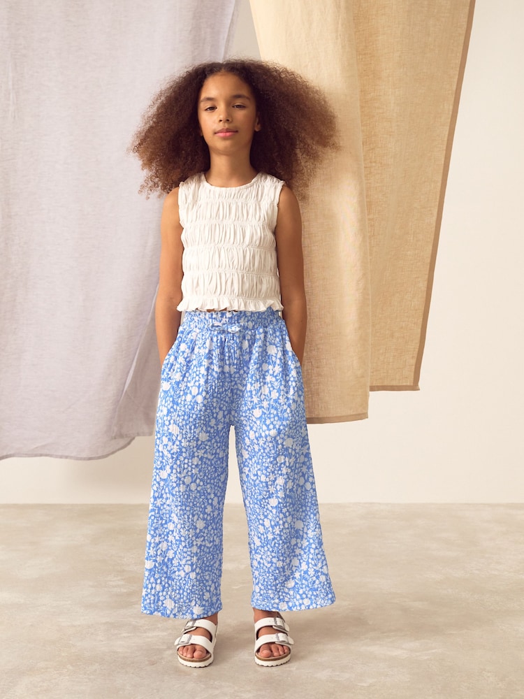 Blue Floral Print Wide Leg Trousers (3-16yrs) - Image 2 of 9
