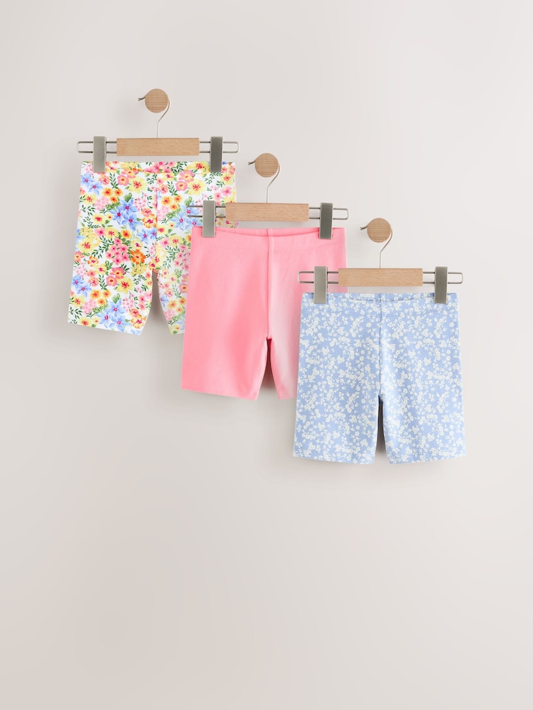 Pink/Blue Floral Cycle Shorts 3 Pack (3-16yrs) - Image 1 of 7