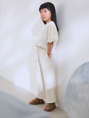 Cream Textured Print Wide Leg Trousers (3-16yrs) - Image 2 of 5