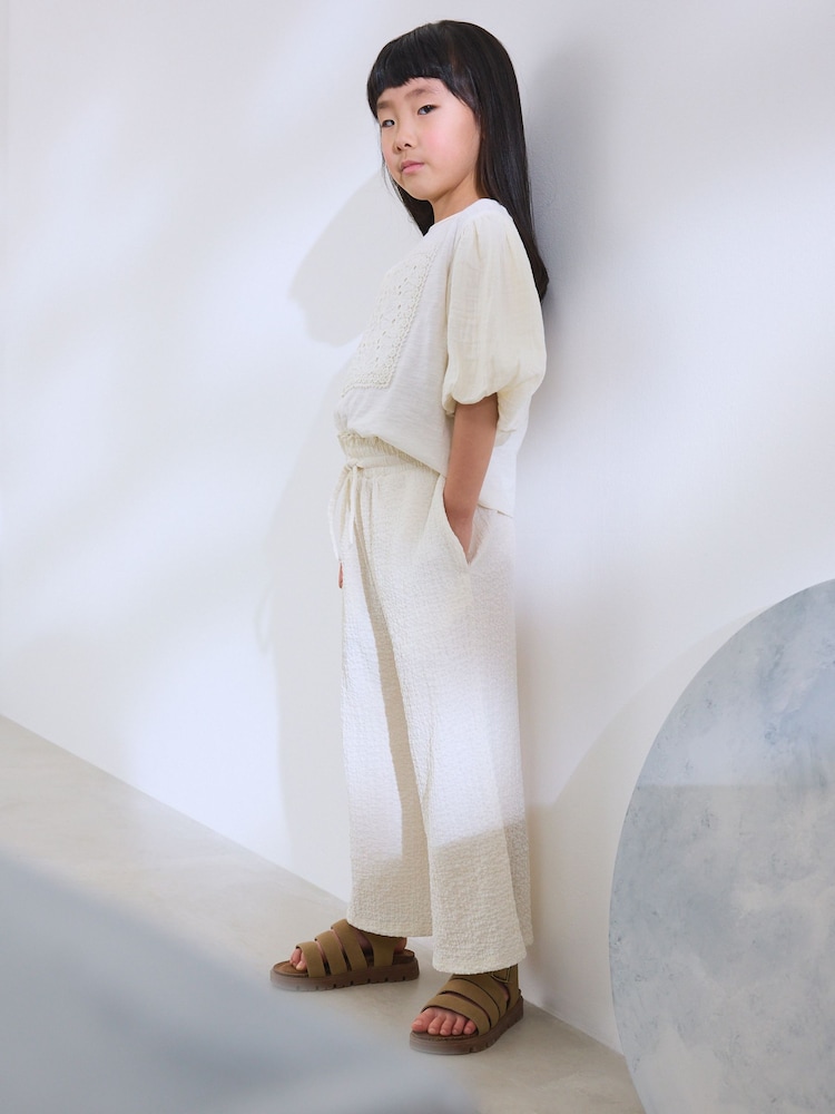 Cream Textured Print Wide Leg Trousers (3-16yrs) - Image 2 of 5