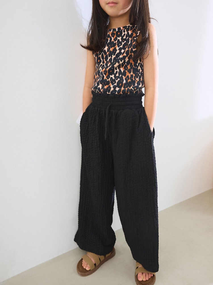 Black Print Wide Leg Trousers (3-16yrs) - Image 1 of 4