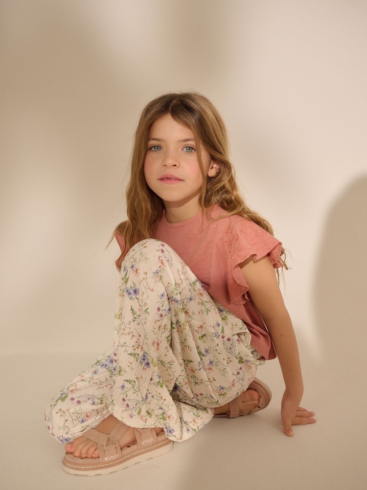 Cream Floral Print Wide Leg Trousers (3-16yrs) - Image 1 of 3