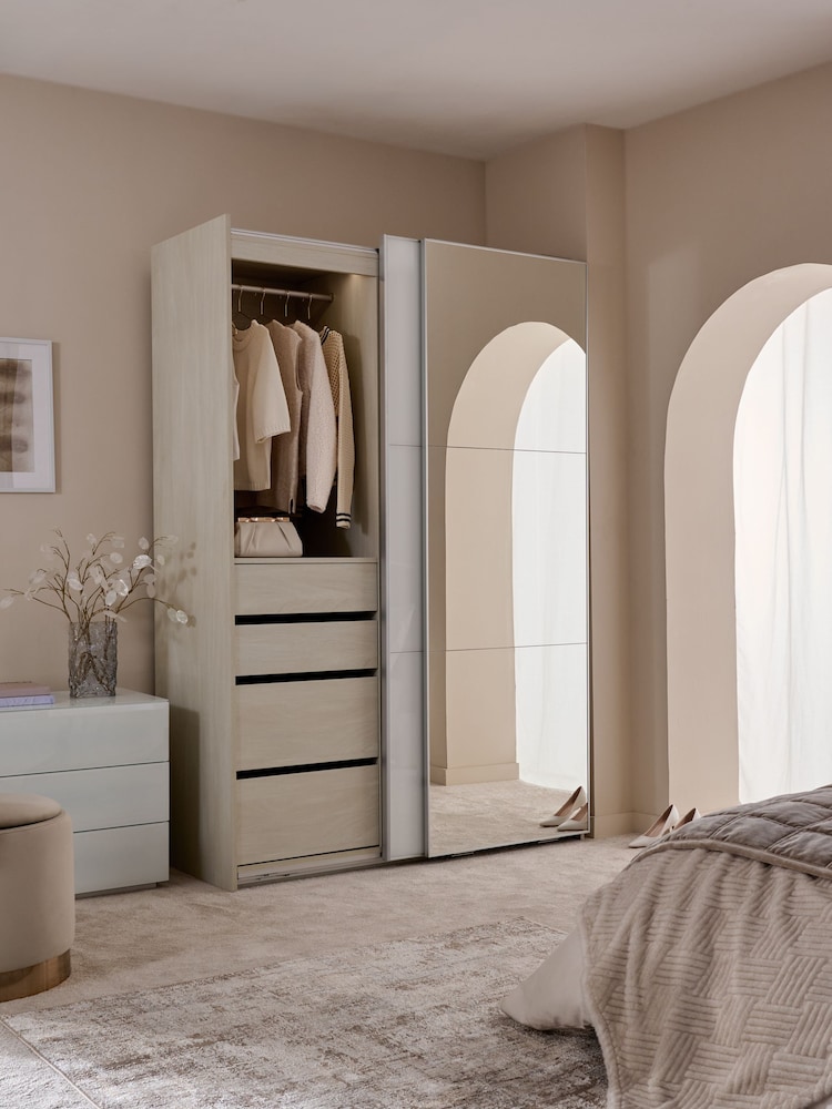 White Sloane Glass 1.5m Sliding Wardrobe - Image 1 of 11