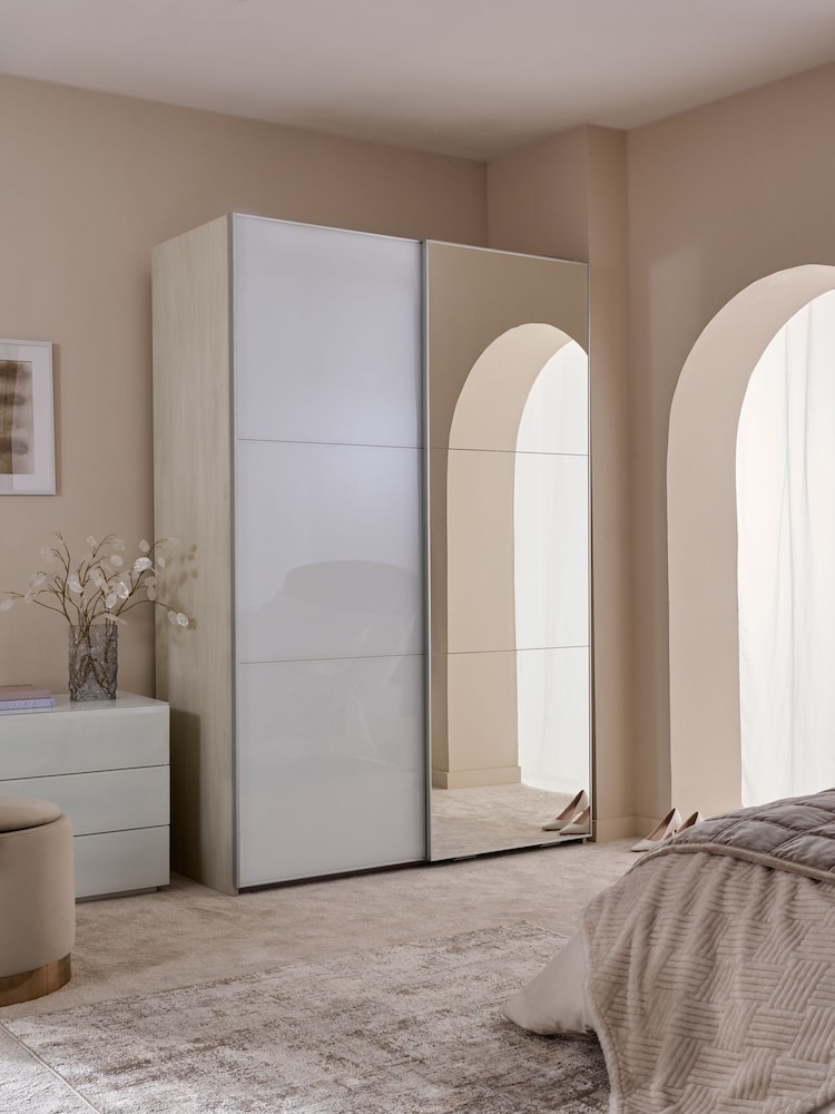 White Sloane Glass 1.5m Sliding Wardrobe - Image 2 of 11
