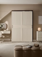 White Evie Statement Oak Effect 1.5m Sliding Wardrobe - Image 1 of 15