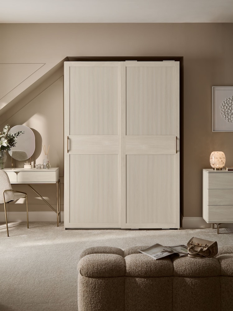 White Evie Statement Oak Effect 1.5m Sliding Wardrobe - Image 1 of 15