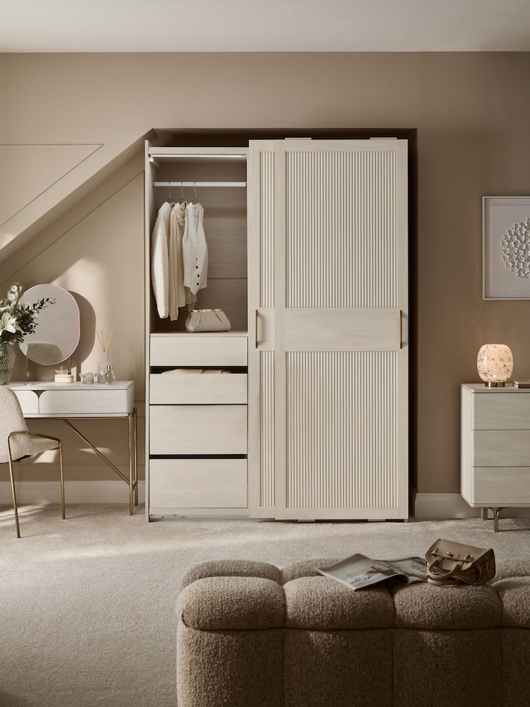 White Evie Statement Oak Effect 1.5m Sliding Wardrobe - Image 2 of 15