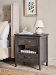 Dark Brown Oakham Oak Effect 2 Drawer Wide Bedside Table - Image 1 of 7