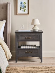Dark Brown Oakham Oak Effect 2 Drawer Wide Bedside Table - Image 2 of 7