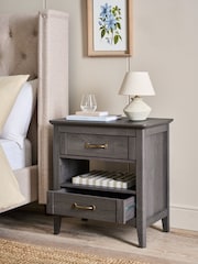 Dark Brown Oakham Oak Effect 2 Drawer Wide Bedside Table - Image 3 of 7