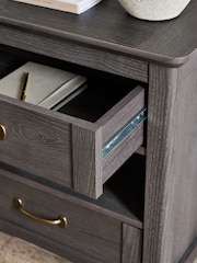 Dark Brown Oakham Oak Effect 2 Drawer Wide Bedside Table - Image 4 of 7