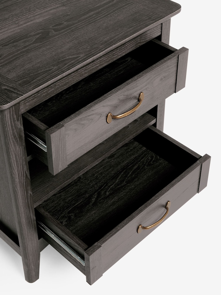 Dark Brown Oakham Oak Effect 2 Drawer Wide Bedside Table - Image 7 of 7
