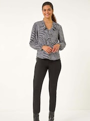 Roman Black Houndstooth Print Ruffle Top - Image 2 of 5