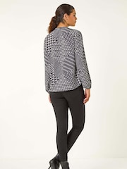 Roman Black Houndstooth Print Ruffle Top - Image 3 of 5