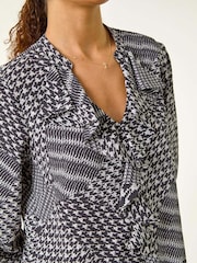 Roman Black Houndstooth Print Ruffle Top - Image 5 of 5