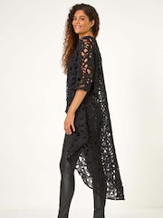 Roman Black Lace Detail High Low Hem Button Blouse - Image 3 of 5
