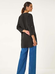 Roman Black V-Neck Button Detail Top - Image 3 of 5