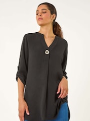 Roman Black V-Neck Button Detail Top - Image 4 of 5