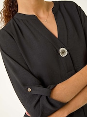 Roman Black V-Neck Button Detail Top - Image 5 of 5