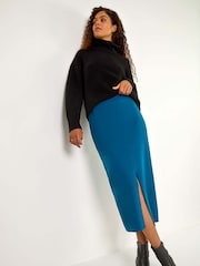 Roman Blue Front Split Knitted Midi Skirt - Image 1 of 5