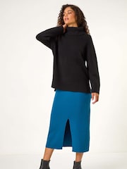 Roman Blue Front Split Knitted Midi Skirt - Image 2 of 5