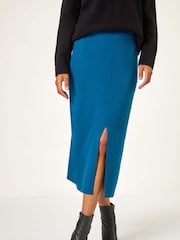 Roman Blue Front Split Knitted Midi Skirt - Image 4 of 5