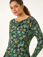 Roman Green Ruched Floral Cowl Neck Top - Image 5 of 6